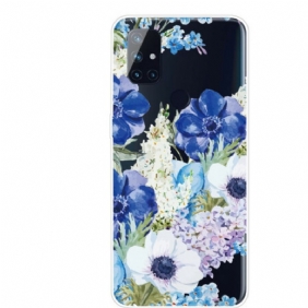 Hoesje voor OnePlus Nord N10 Naadloze Aquarel Blauwe Bloemen