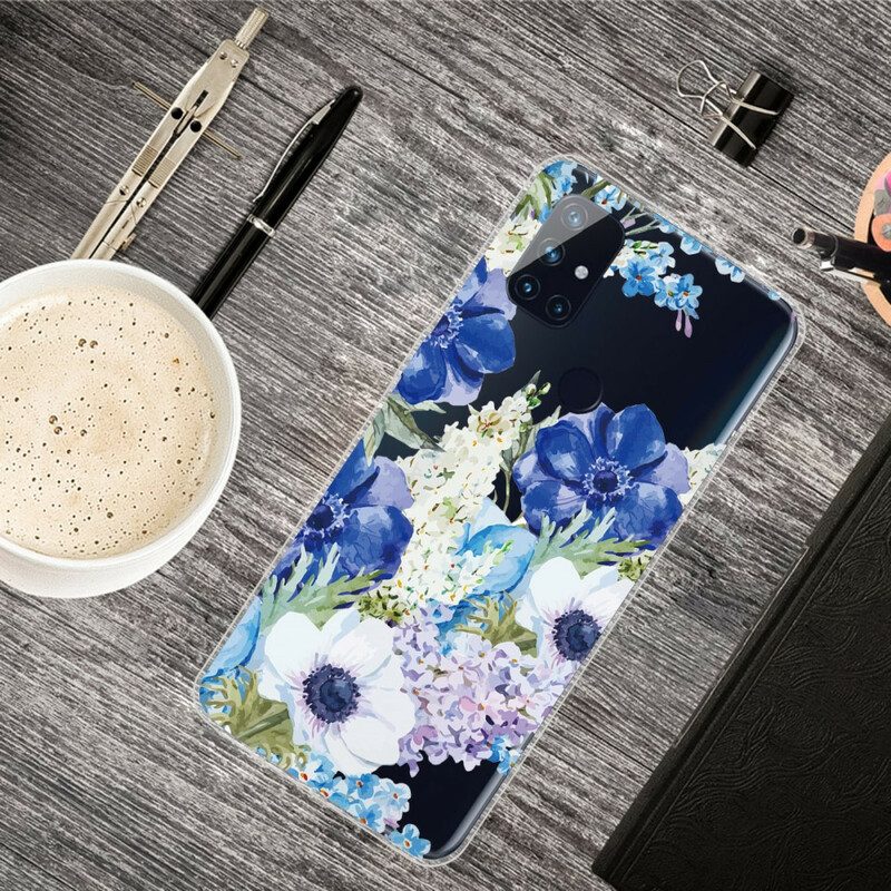 Hoesje voor OnePlus Nord N10 Naadloze Aquarel Blauwe Bloemen