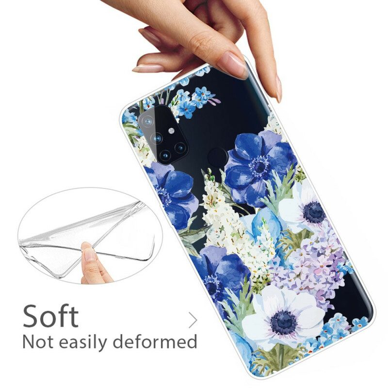 Hoesje voor OnePlus Nord N10 Naadloze Aquarel Blauwe Bloemen