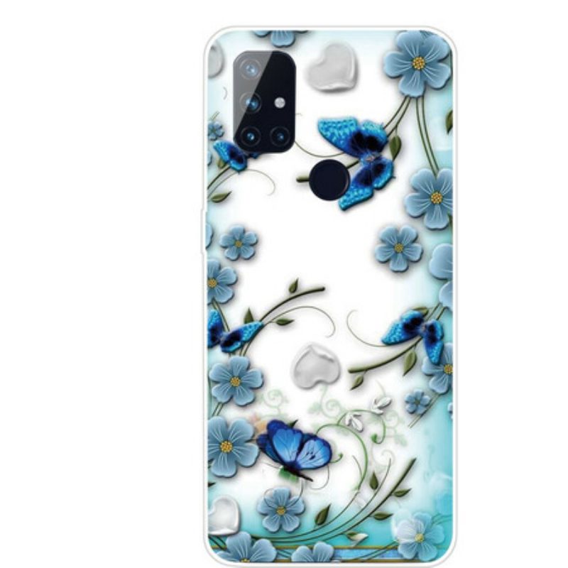 Telefoonhoesje voor OnePlus Nord N10 Naadloze Retro Vlinders En Bloemen