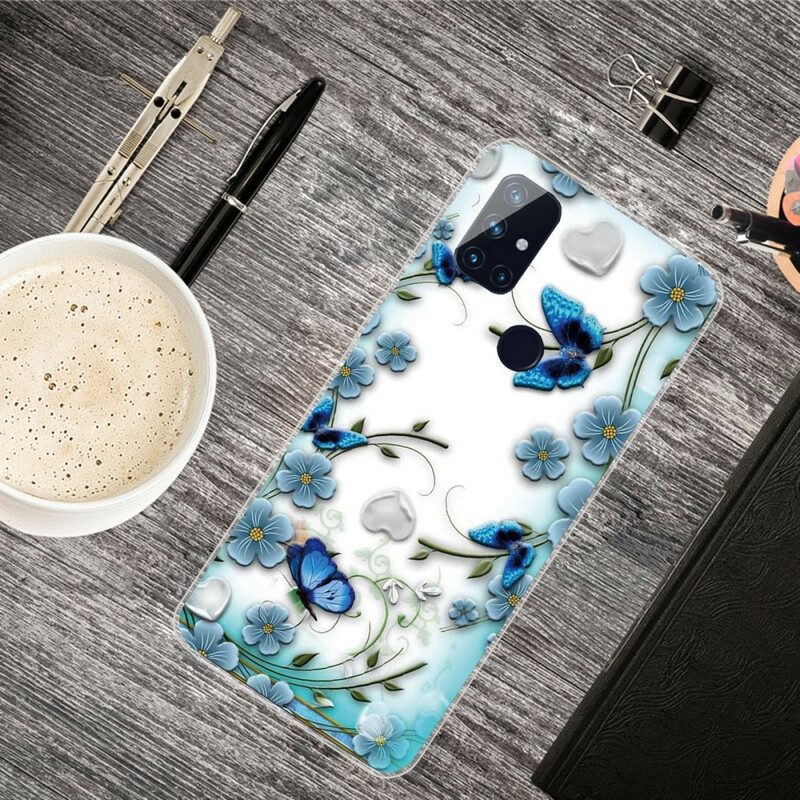 Telefoonhoesje voor OnePlus Nord N10 Naadloze Retro Vlinders En Bloemen