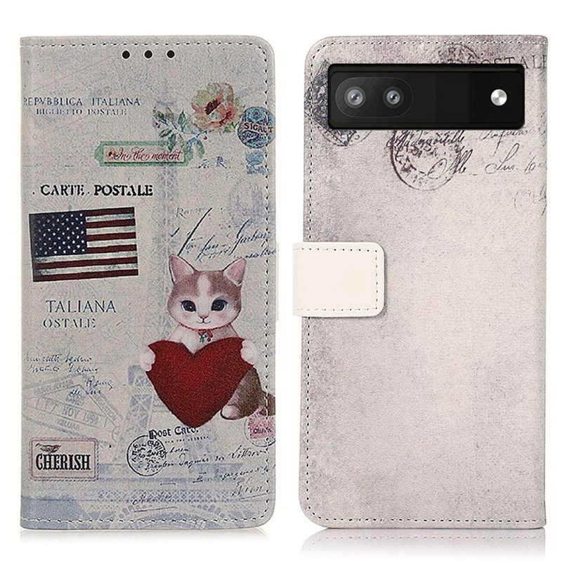 Flip Case voor Google Pixel 6A Reiziger Kat