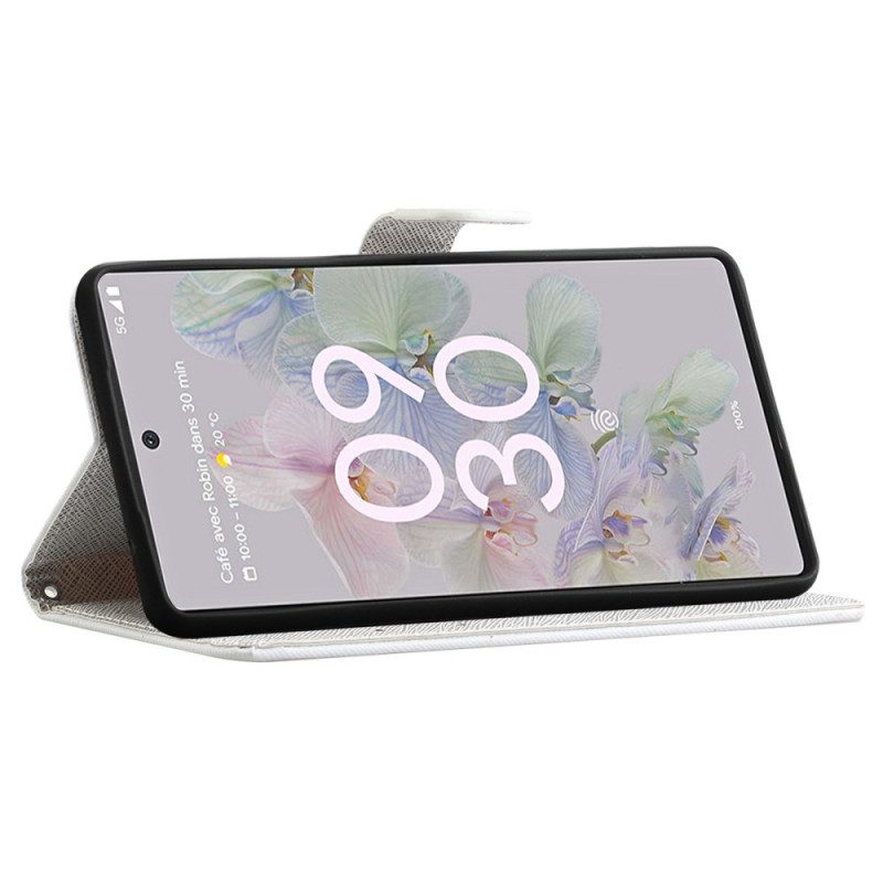 Folio-hoesje voor Google Pixel 6A Met Ketting Maanband Bloemen