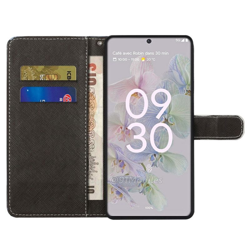 Folio-hoesje voor Google Pixel 6A Met Ketting Ruimtepanda Met Bandjes