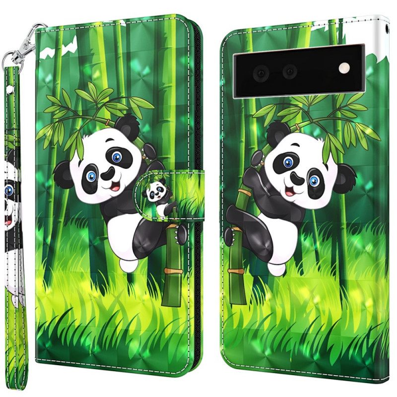 Folio-hoesje voor Google Pixel 6A Met Ketting Strakke Panda