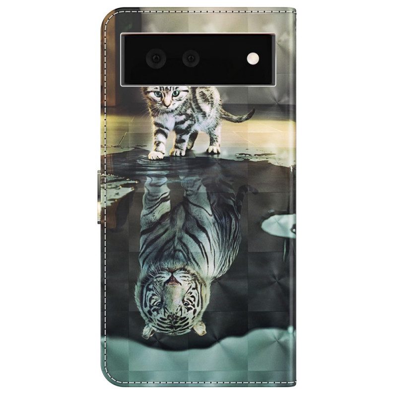 Folio-hoesje voor Google Pixel 6A Met Ketting Strappy Kitten Droom