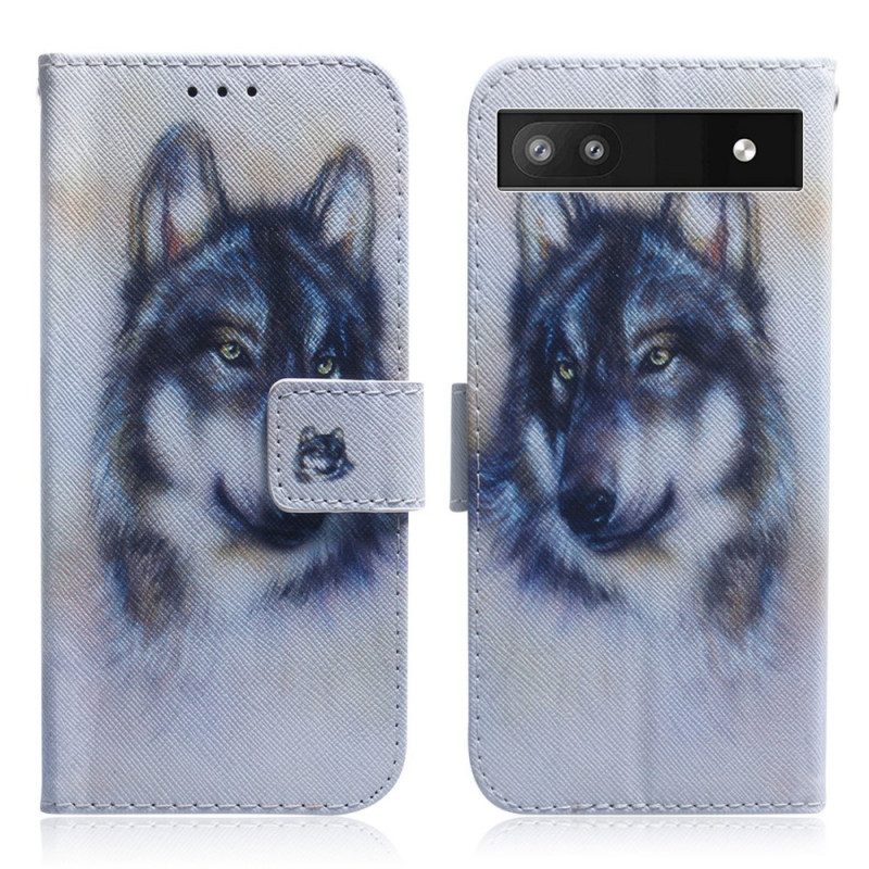 Leren Hoesje voor Google Pixel 6A Aquarel Wolf