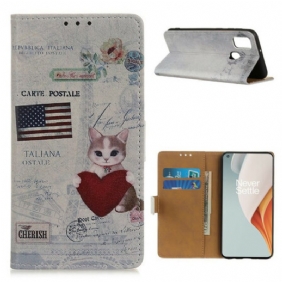 Flip Case voor OnePlus Nord N100 Reiziger Kat