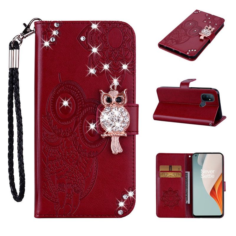 Flip Case voor OnePlus Nord N100 Uil Mandala En Charme