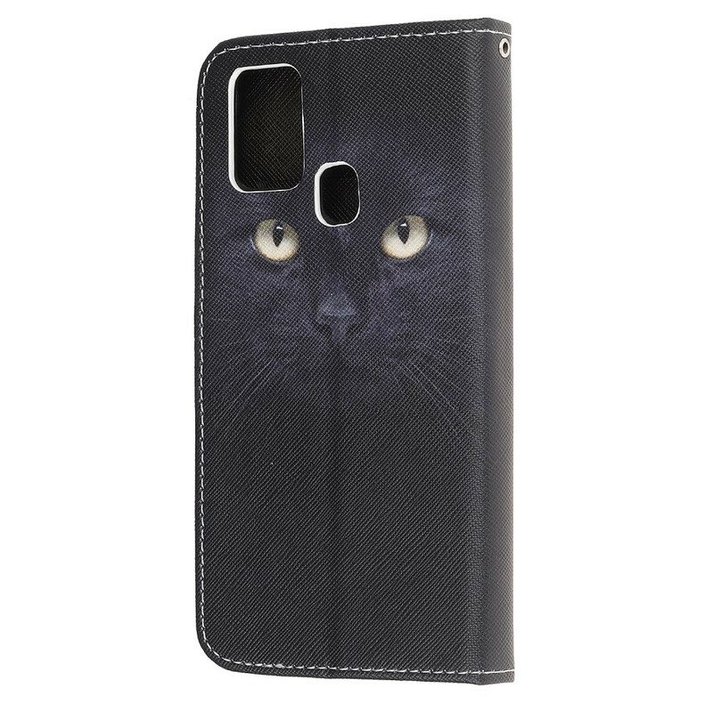 Folio-hoesje voor OnePlus Nord N100 Met Ketting Strappy Zwarte Kattenogen