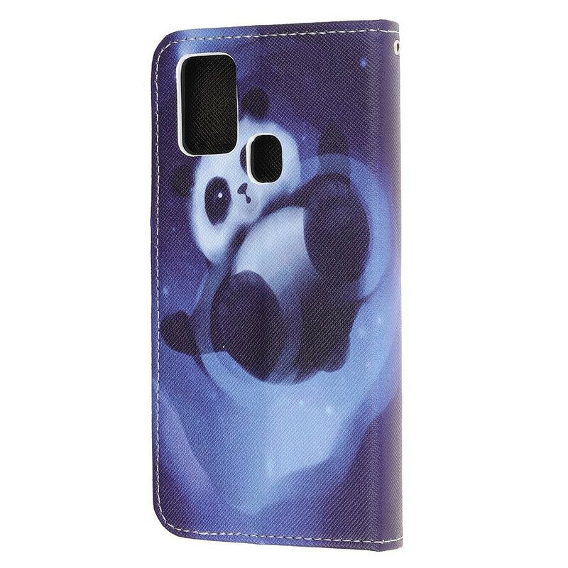 Leren Hoesje voor OnePlus Nord N100 Met Ketting Panda Space Met Sleutelkoord