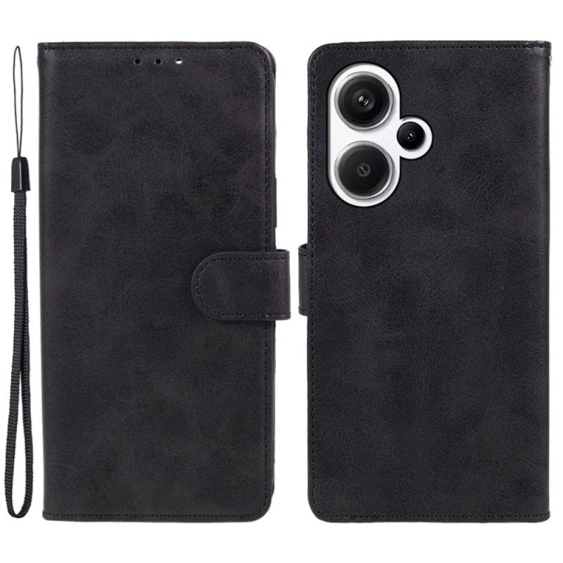 Flip Case Leren Xiaomi Redmi Note 13 Pro Plus 5g Effen Leereffect Met Riem