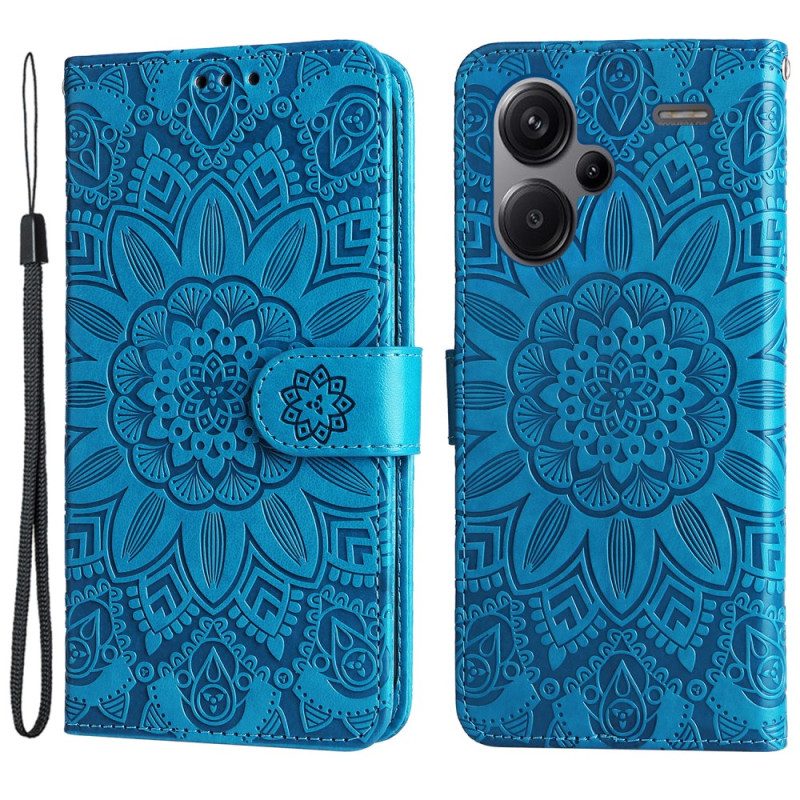 Flip Case Leren Xiaomi Redmi Note 13 Pro Plus 5g Zonnebloem Met Riempje