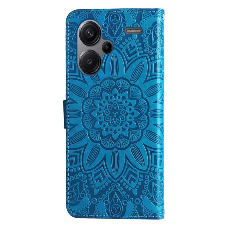 Flip Case Leren Xiaomi Redmi Note 13 Pro Plus 5g Zonnebloem Met Riempje