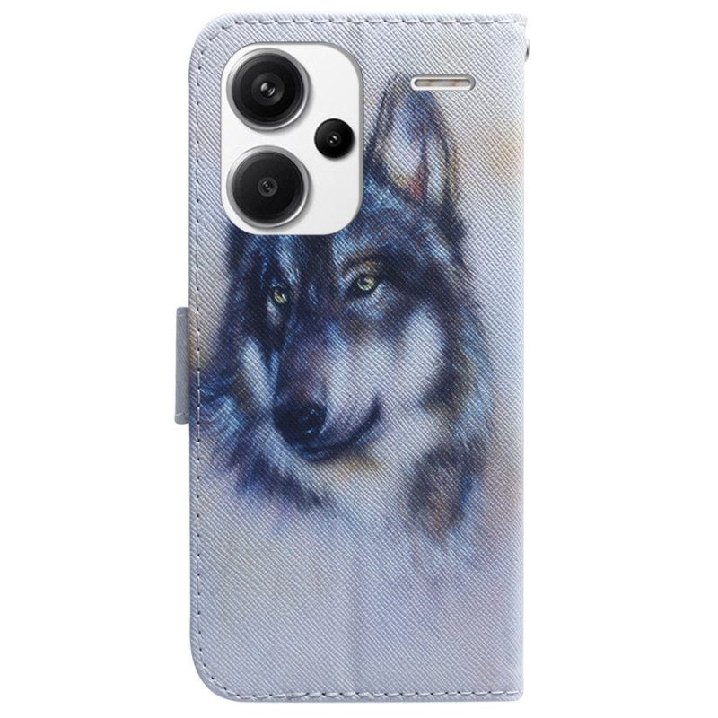 Leren Hoesje Voor Xiaomi Redmi Note 13 Pro Plus 5g Wolf Aquarel