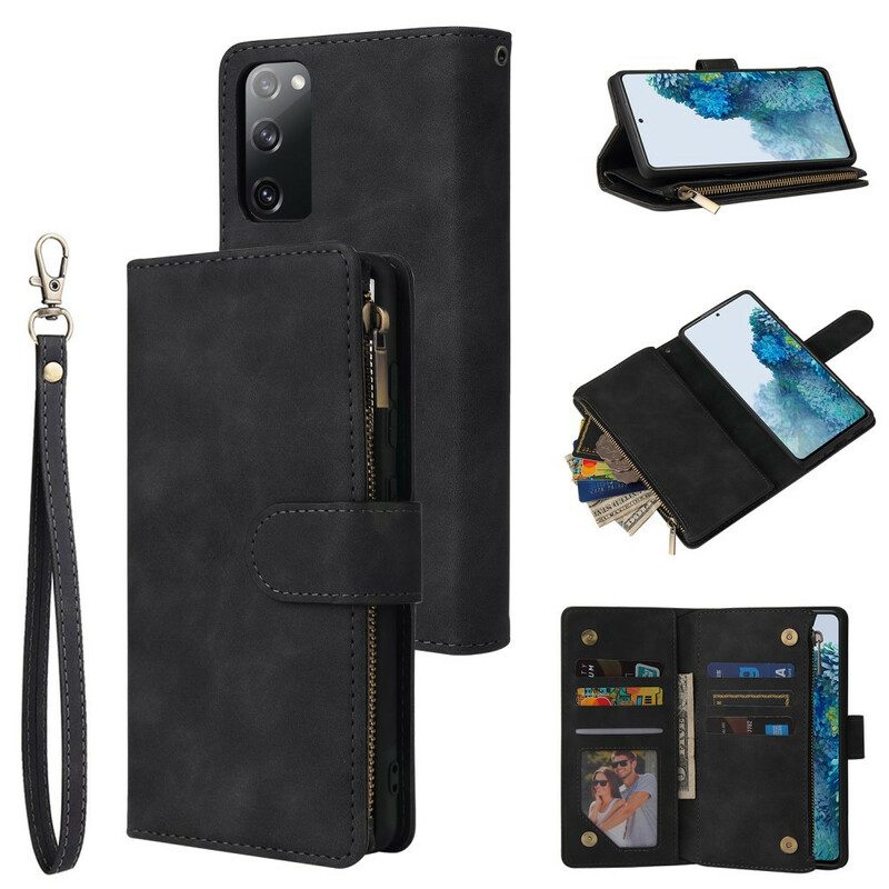 Flip Case voor Samsung Galaxy S20 FE Leren Stijl Met Meerdere Kaarten En Lanyard