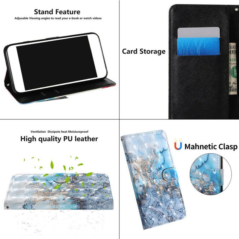 Flip Case voor Samsung Galaxy S20 FE Lichtpunt Marmer Design Met Lanyard