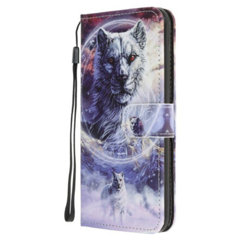 Flip Case voor Samsung Galaxy S20 FE Wolf In De Winter Met Sleutelkoord