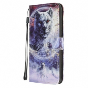 Flip Case voor Samsung Galaxy S20 FE Wolf In De Winter Met Sleutelkoord