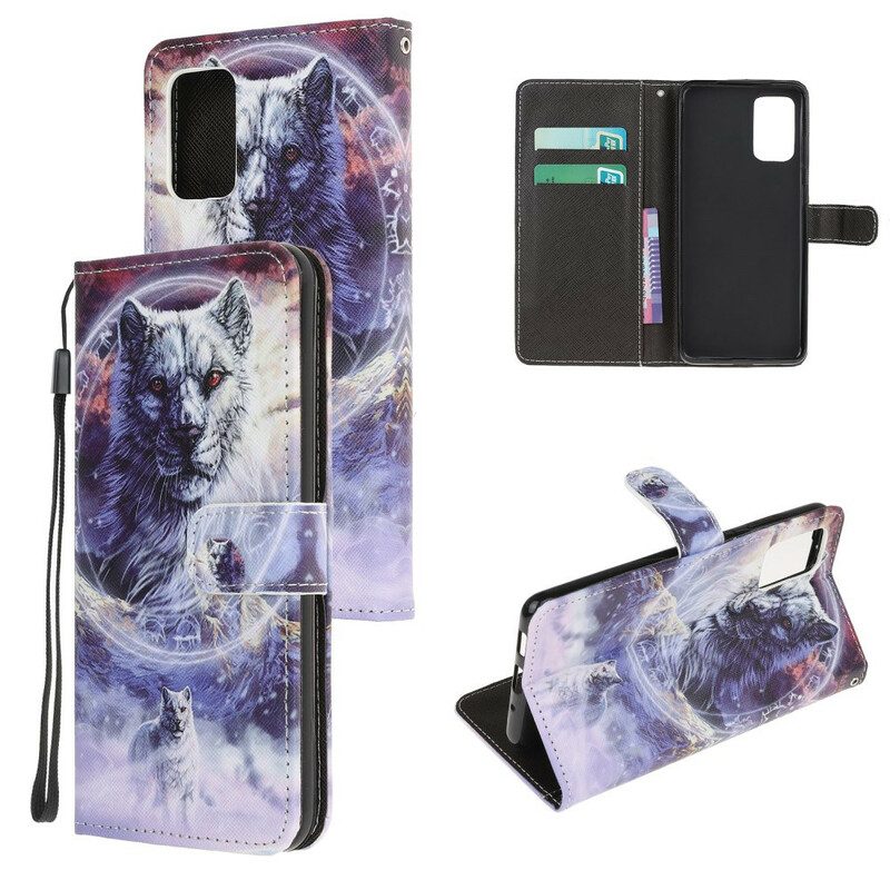 Flip Case voor Samsung Galaxy S20 FE Wolf In De Winter Met Sleutelkoord