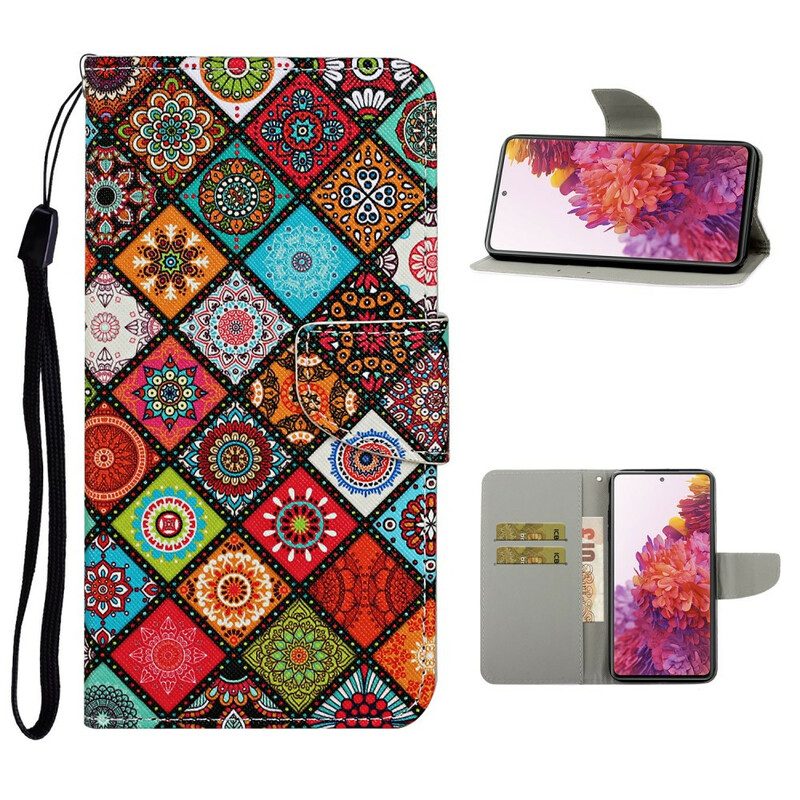 Folio-hoesje voor Samsung Galaxy S20 FE Lappendeken Mandala's Met Lanyard