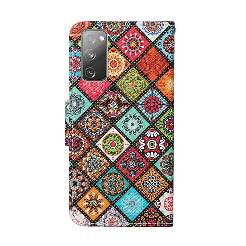 Folio-hoesje voor Samsung Galaxy S20 FE Lappendeken Mandala's Met Lanyard