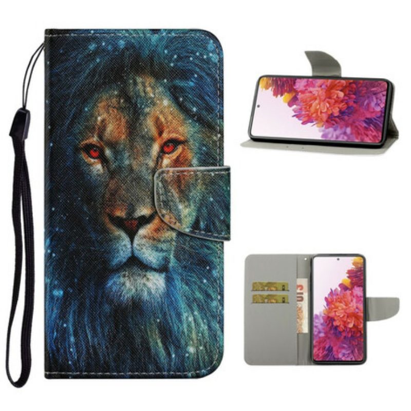 Folio-hoesje voor Samsung Galaxy S20 FE Leeuw Met Lanyard