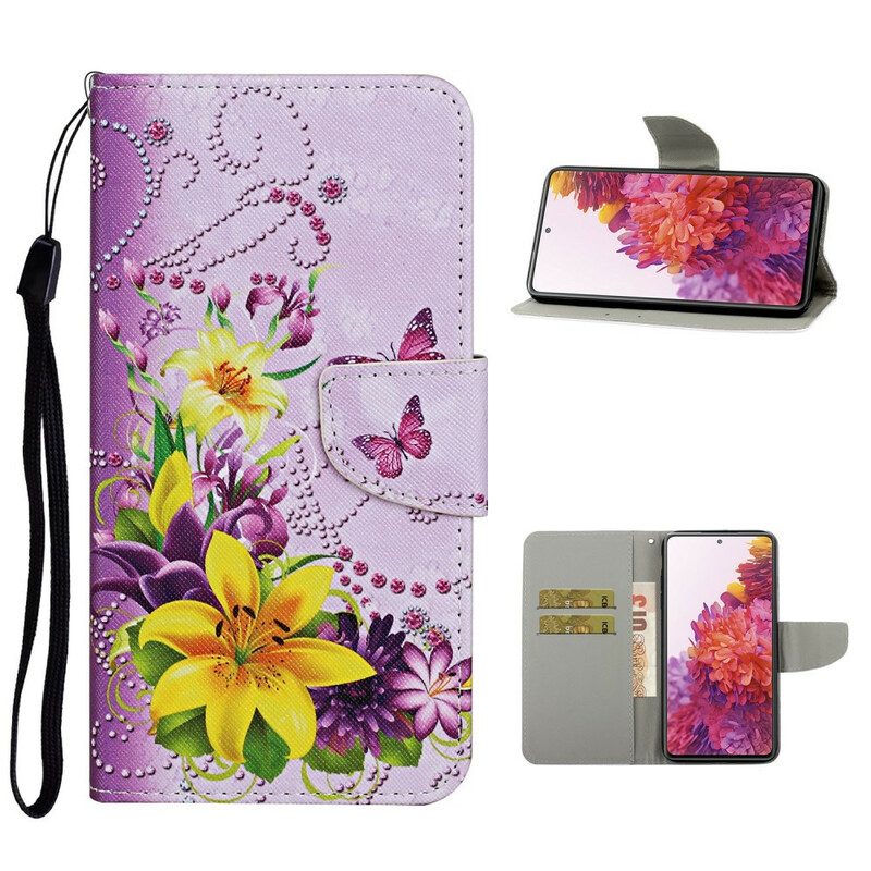 Folio-hoesje voor Samsung Galaxy S20 FE Meesterlijke Bloemen Met Riem