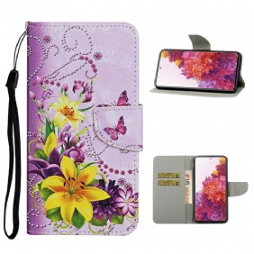 Folio-hoesje voor Samsung Galaxy S20 FE Meesterlijke Bloemen Met Riem