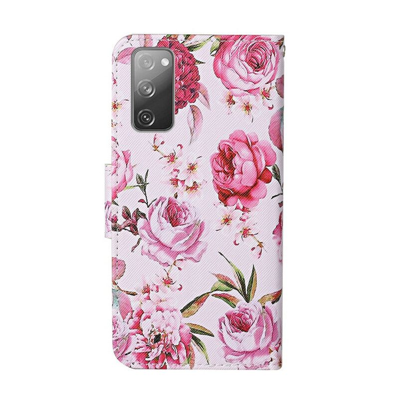 Folio-hoesje voor Samsung Galaxy S20 FE Meesterlijke Bloemen Met Riem