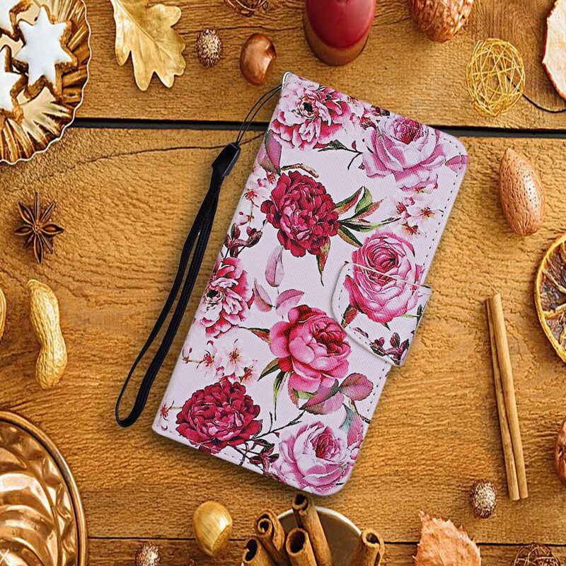 Folio-hoesje voor Samsung Galaxy S20 FE Meesterlijke Bloemen Met Riem