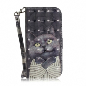 Folio-hoesje voor Samsung Galaxy S20 FE Met Ketting Grijze Kat Met Riem