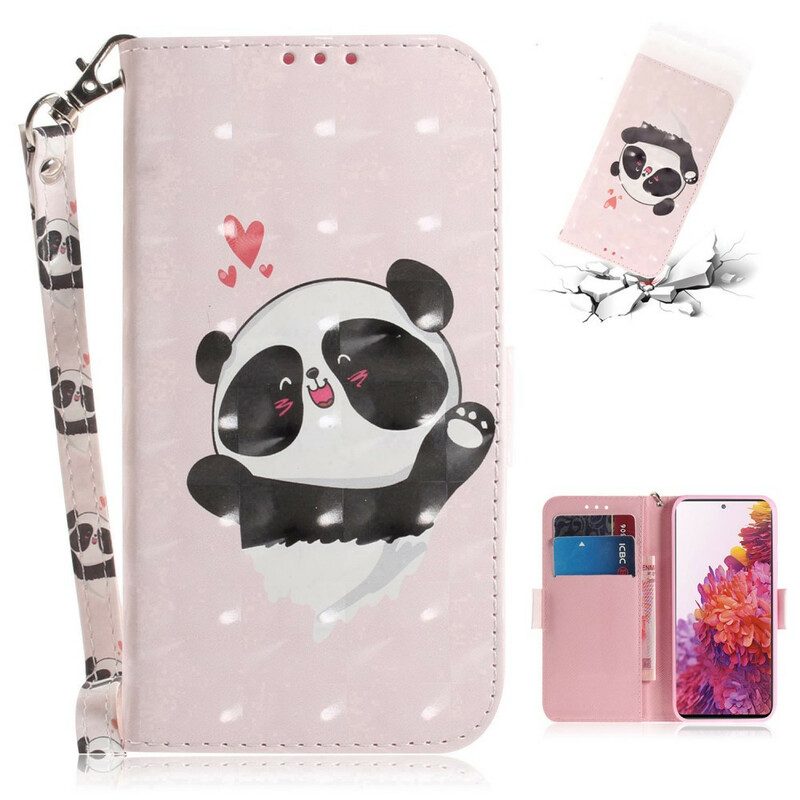 Folio-hoesje voor Samsung Galaxy S20 FE Met Ketting Panda Love Met Sleutelkoord