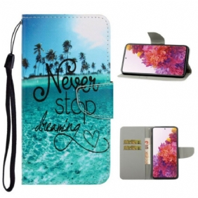 Folio-hoesje voor Samsung Galaxy S20 FE Met Ketting Stop Nooit Met Dromen In Marineblauwe Bandjes