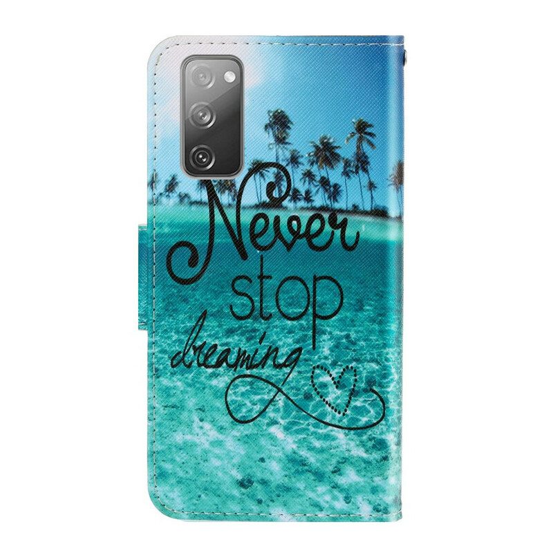 Folio-hoesje voor Samsung Galaxy S20 FE Met Ketting Stop Nooit Met Dromen In Marineblauwe Bandjes