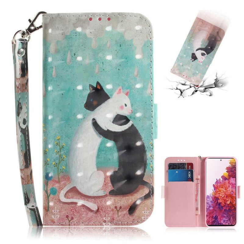 Folio-hoesje voor Samsung Galaxy S20 FE Met Ketting Strappy Kattenvrienden