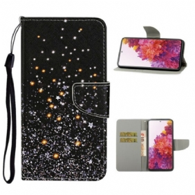 Folio-hoesje voor Samsung Galaxy S20 FE Sterren En Pailletten Met Lanyard