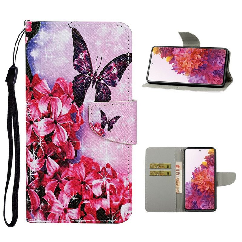 Folio-hoesje voor Samsung Galaxy S20 FE Vlinders En Lanyard