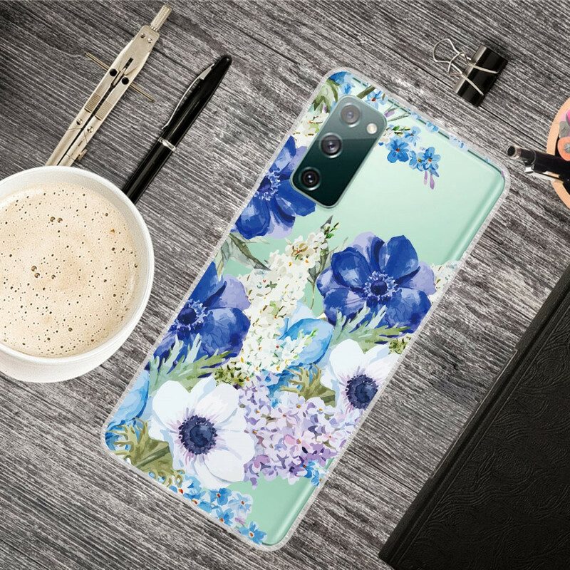 Hoesje voor Samsung Galaxy S20 FE Naadloze Aquarel Blauwe Bloemen