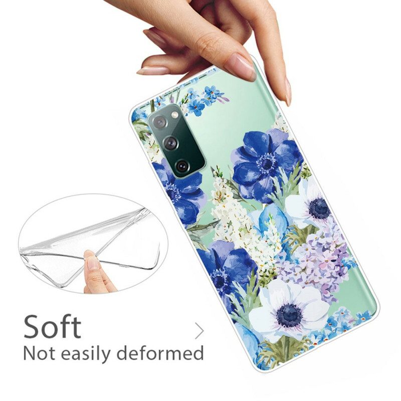 Hoesje voor Samsung Galaxy S20 FE Naadloze Aquarel Blauwe Bloemen