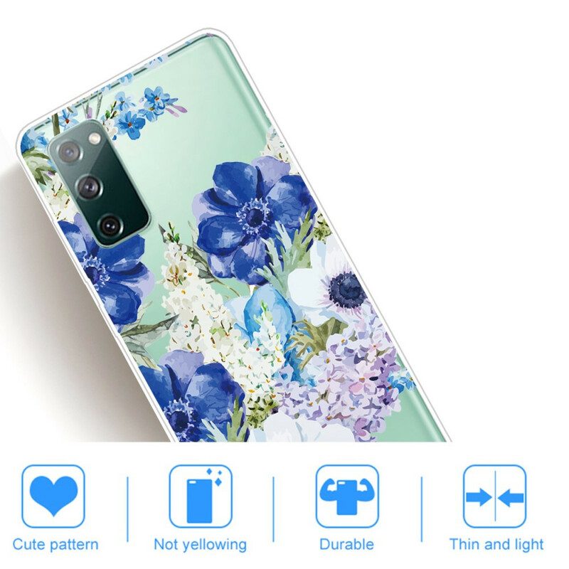 Hoesje voor Samsung Galaxy S20 FE Naadloze Aquarel Blauwe Bloemen