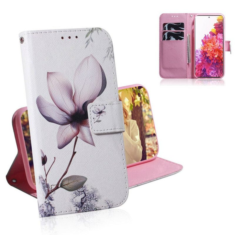 Leren Hoesje voor Samsung Galaxy S20 FE Bloem Stoffig Roze