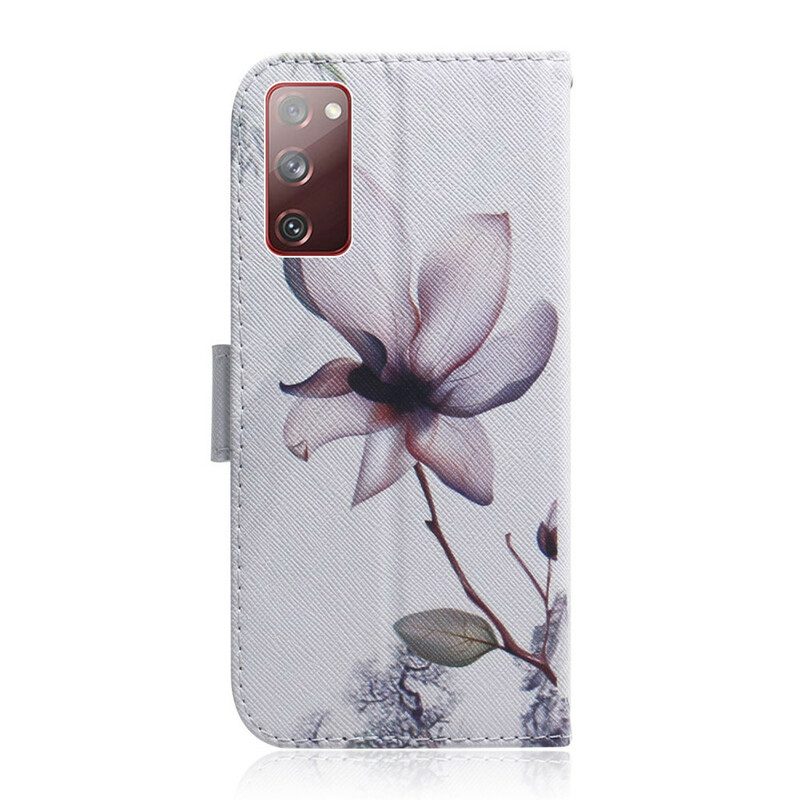 Leren Hoesje voor Samsung Galaxy S20 FE Bloem Stoffig Roze