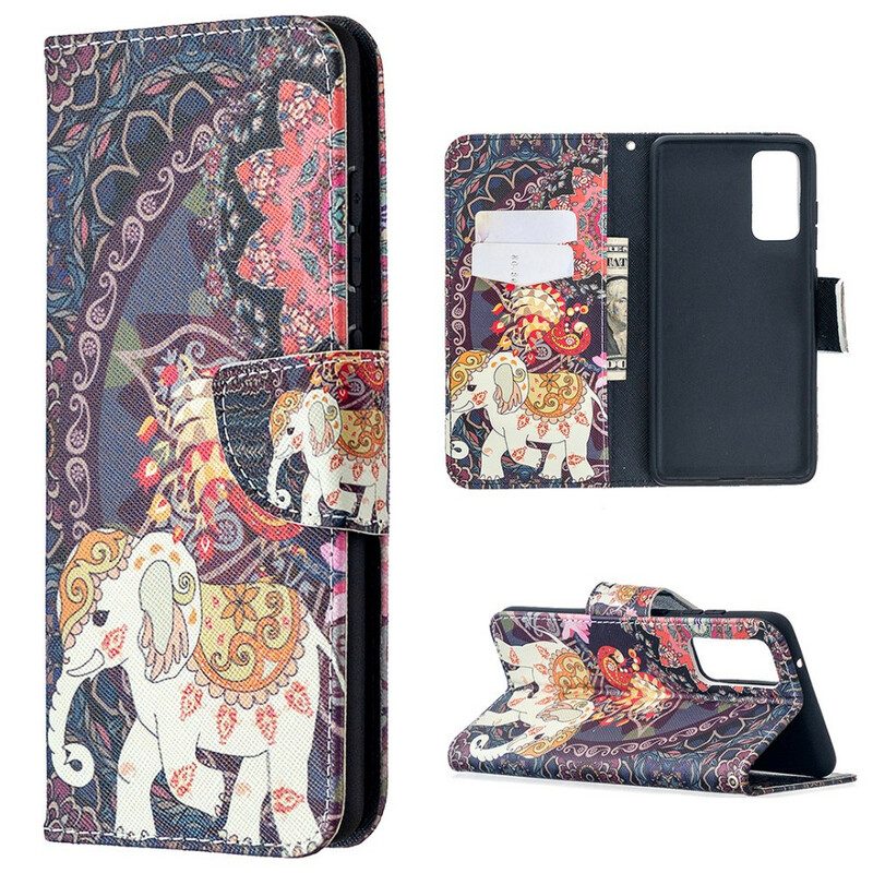 Leren Hoesje voor Samsung Galaxy S20 FE Etnische Olifanten Mandala