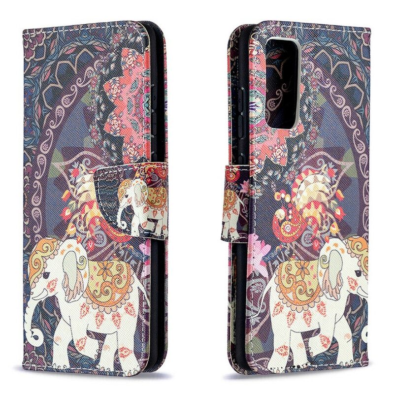 Leren Hoesje voor Samsung Galaxy S20 FE Etnische Olifanten Mandala