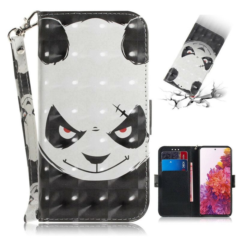 Leren Hoesje voor Samsung Galaxy S20 FE Met Ketting Boze Panda Met Lanyard