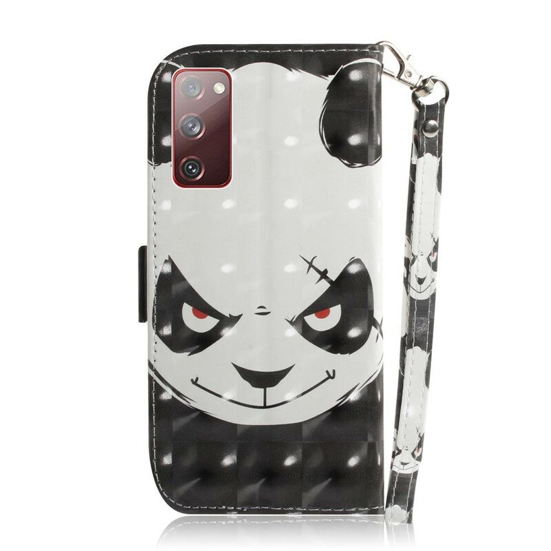 Leren Hoesje voor Samsung Galaxy S20 FE Met Ketting Boze Panda Met Lanyard