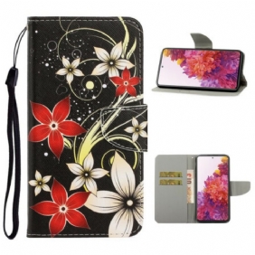 Leren Hoesje voor Samsung Galaxy S20 FE Met Ketting Kleurrijke Strappy Bloemen