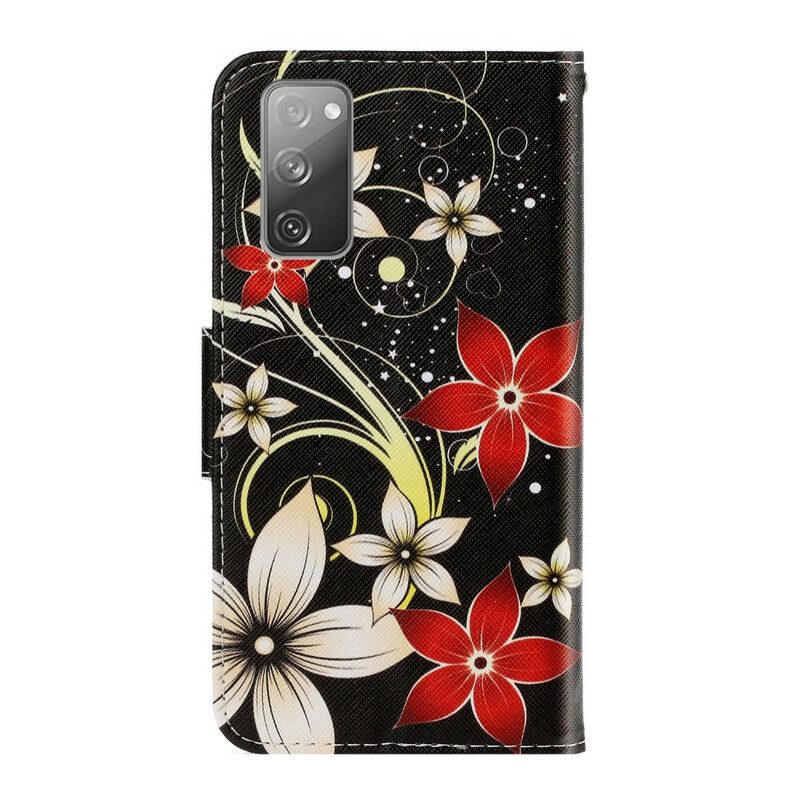 Leren Hoesje voor Samsung Galaxy S20 FE Met Ketting Kleurrijke Strappy Bloemen