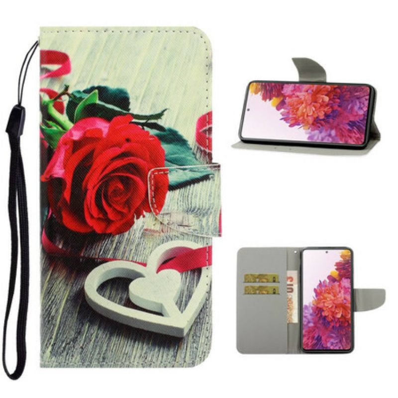 Leren Hoesje voor Samsung Galaxy S20 FE Met Ketting Romantische Roos Met Riem